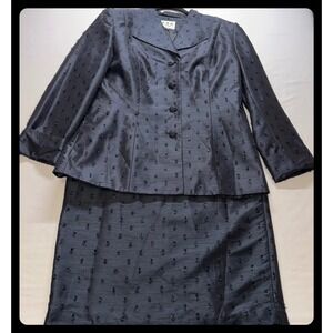 E.M.R. Skirt Suit Women 14 Black Textured Beaded Formal Career Vintage
